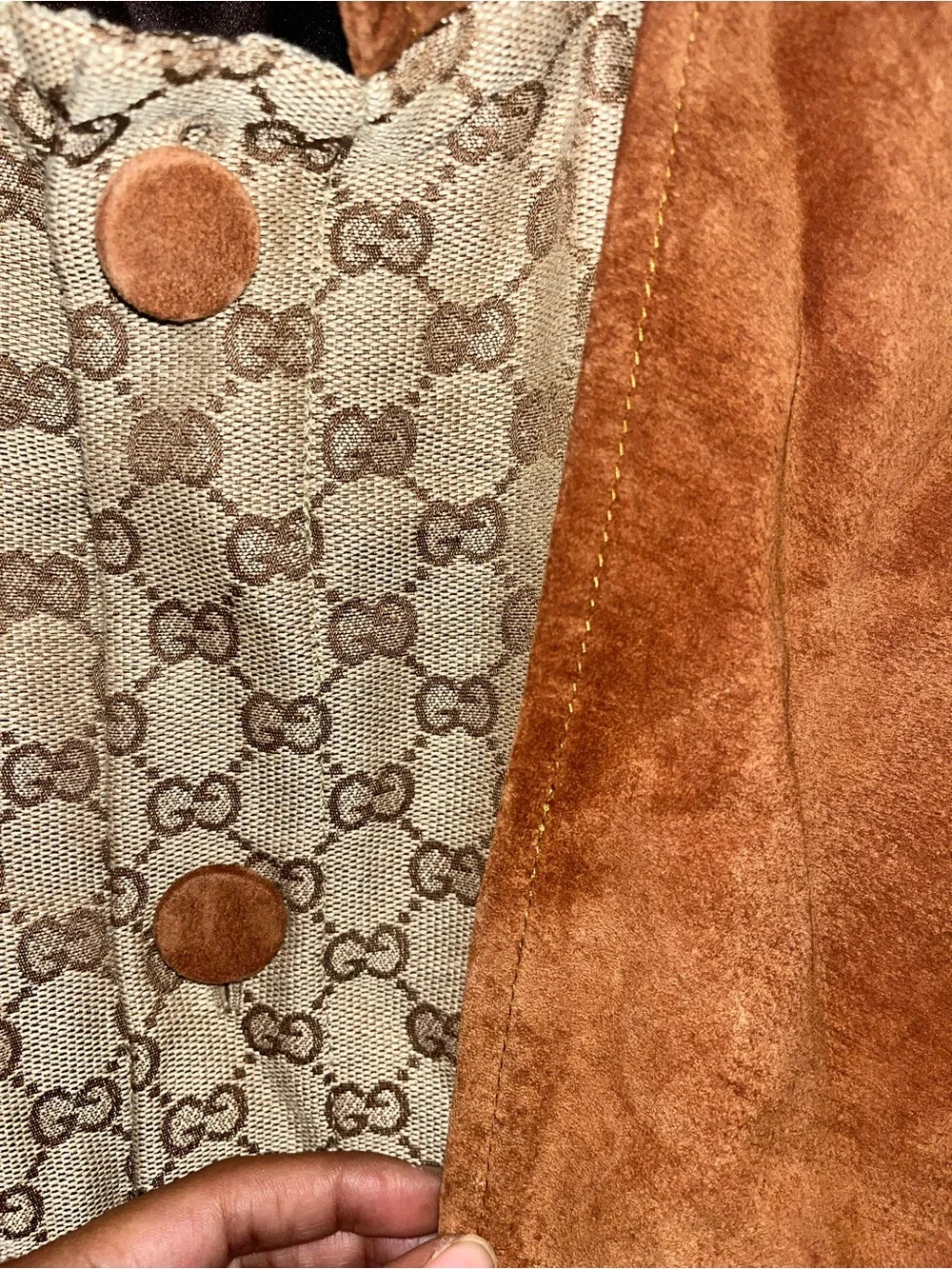 Gucci Brown Monogram Canvas Trench Coat with Suede Trim
